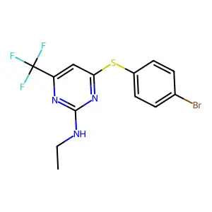 N-[4-[(4-bromophenyl)sulfanyl]-6-(trifluoromethyl)-2-pyrimidinyl]-N-ethylamine structure