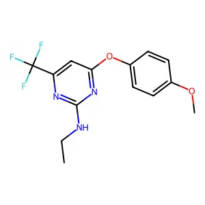 N-ethyl-4-(4-methoxyphenoxy)-6-(trifluoromethyl)pyrimidin-2-amine structure