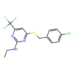 N-[4-[(4-chlorobenzyl)sulfanyl]-6-(trifluoromethyl)-2-pyrimidinyl]-N-ethylamine structure