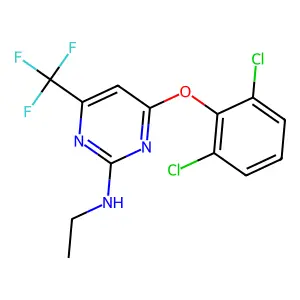4-(2,6-dichlorophenoxy)-N-ethyl-6-(trifluoromethyl)pyrimidin-2-amine structure