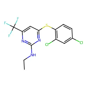 4-[(2,4-dichlorophenyl)sulfanyl]-N-ethyl-6-(trifluoromethyl)-2-pyrimidinamine structure