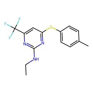 N-ethyl-4-[(4-methylphenyl)sulfanyl]-6-(trifluoromethyl)-2-pyrimidinamine structure