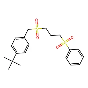 (3-{[4-(Tert-butyl)benzyl]sulfonyl}propyl)(dioxo)phenyl-lambda~6~-sulfane structure