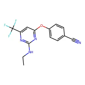 4-{[2-(Ethylamino)-6-(trifluoromethyl)-4-pyrimidinyl]oxy}benzenecarbonitrile structure