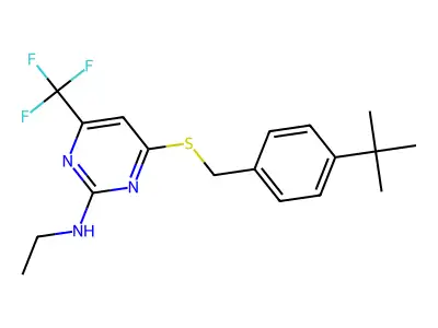 4-{[4-(tert-butyl)benzyl]sulfanyl}-N-ethyl-6-(trifluoromethyl)-2-pyrimidinamine structure
