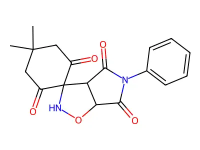 4,4-dimethyl-5'-phenyl-hexahydrospiro[cyclohexane-1,3'-pyrrolo[3,4-d][1,2]oxazole]-2,4',6,6'-tetrone structure