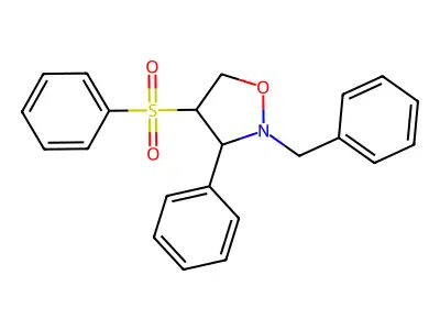 2-Benzyl-3-phenyl-4-(phenylsulfonyl)tetrahydroisoxazole structure