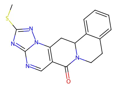 2-(methylsulfanyl)-8,9,13b,14-tetrahydro-6H-[1,2,4]triazolo[5'',1'':2',3']pyrimido[4',5':4,5]pyrido[2,1-a]isoquinolin-6-one structure