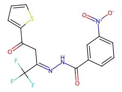 3-nitro-N'-[3-oxo-3-(2-thienyl)-1-(trifluoromethyl)propylidene]benzohydrazide structure