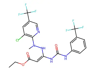 Ethyl 3-[2-[3-chloro-5-(trifluoromethyl)-2-pyridinyl]-2-methylhydrazinyl]-3-[[[[3-(trifluoromethyl)phenyl]amino]carbonyl]amino]-2-propenoate structure