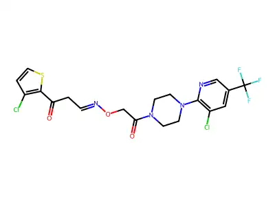 1-(3-chlorothiophen-2-yl)-3-[2-[4-[3-chloro-5-(trifluoromethyl)pyridin-2-yl]piperazin-1-yl]-2-oxoethoxy]iminopropan-1-one structure