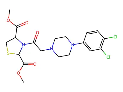 2,4-dimethyl 3-{2-[4-(3,4-dichlorophenyl)piperazin-1-yl]acetyl}-1,3-thiazolidine-2,4-dicarboxylate structure