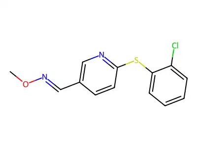 1-[6-(2-chlorophenyl)sulfanyl-3-pyridinyl]-N-methoxymethanimine structure