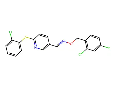 1-[6-(2-chlorophenyl)sulfanylpyridin-3-yl]-N-[(2,4-dichlorophenyl)methoxy]methanimine structure