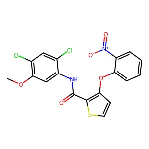 N-(2,4-dichloro-5-methoxyphenyl)-3-(2-nitrophenoxy)thiophene-2-carboxamide structure