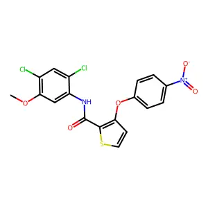 N-(2,4-dichloro-5-methoxyphenyl)-3-(4-nitrophenoxy)thiophene-2-carboxamide structure
