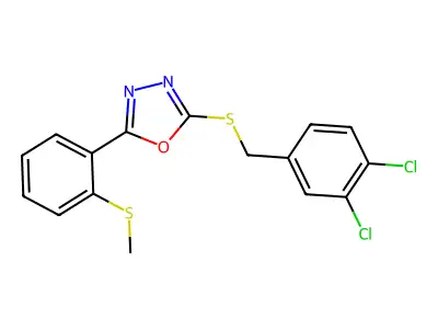2-[(3,4-Dichlorobenzyl)sulfanyl]-5-[2-(methylsulfanyl)phenyl]-1,3,4-oxadiazole structure