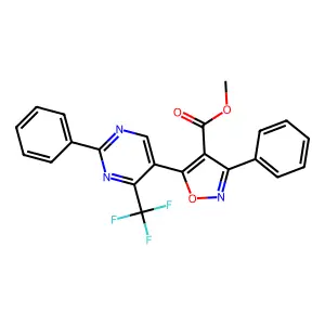 Methyl 3-phenyl-5-[2-phenyl-4-(trifluoromethyl)pyrimidin-5-yl]-1,2-oxazole-4-carboxylate structure