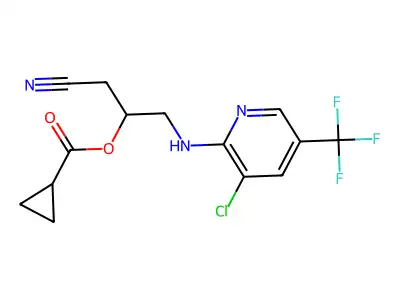 2-{[3-chloro-5-(trifluoromethyl)-2-pyridinyl]amino}-1-(cyanomethyl)ethyl cyclopropanecarboxylate structure