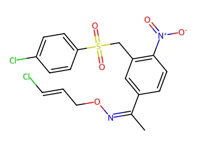 1-[3-[(4-chlorophenyl)sulfonylmethyl]-4-nitrophenyl]-N-(3-chloroprop-2-enoxy)ethanimine structure