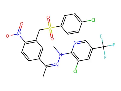 3-chloro-N-[1-[3-[(4-chlorophenyl)sulfonylmethyl]-4-nitrophenyl]ethylideneamino]-N-methyl-5-(trifluoromethyl)pyridin-2-amine structure