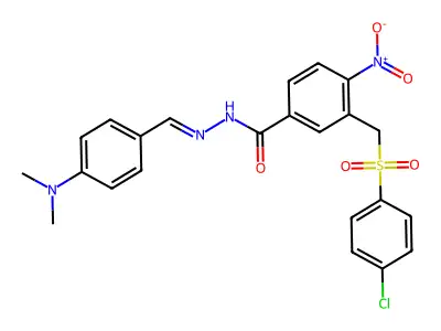 3-[(4-chlorophenyl)sulfonylmethyl]-N-[(4-dimethylaminophenyl)methylideneamino]-4-nitro-benzamide structure