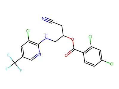 2-{[3-chloro-5-(trifluoromethyl)-2-pyridinyl]amino}-1-(cyanomethyl)ethyl 2,4-dichlorobenzenecarboxylate structure