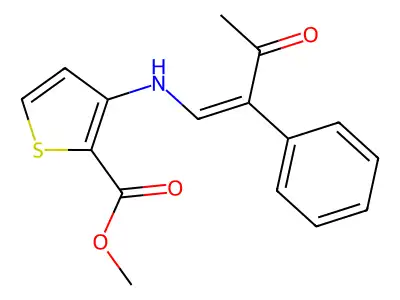 Methyl 3-[(3-oxo-2-phenylbut-1-enyl)amino]thiophene-2-carboxylate structure