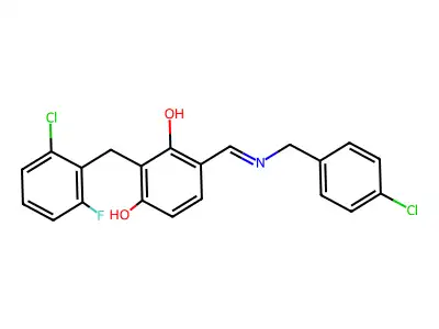 4-{[(4-Chlorobenzyl)imino]methyl}-2-(2-chloro-6-fluorobenzyl)-1,3-benzenediol structure