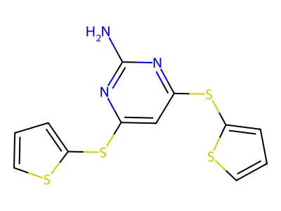 4,6-Bis(thiophen-2-ylsulfanyl)pyrimidin-2-amine structure