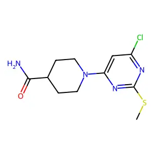 1-[6-Chloro-2-(methylsulfanyl)-4-pyrimidinyl]-4-piperidinecarboxamide structure