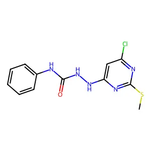 2-[6-chloro-2-(methylsulfanyl)-4-pyrimidinyl]-N-phenyl-1-hydrazinecarboxamide structure