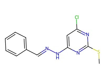 benzenecarbaldehyde N-[6-chloro-2-(methylsulfanyl)-4-pyrimidinyl]hydrazone structure