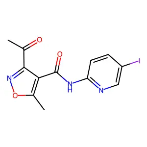 3-acetyl-N-(5-iodopyridin-2-yl)-5-methyl-1,2-oxazole-4-carboxamide structure