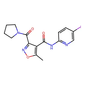 N-(5-iodopyridin-2-yl)-5-methyl-3-(pyrrolidine-1-carbonyl)-1,2-oxazole-4-carboxamide structure