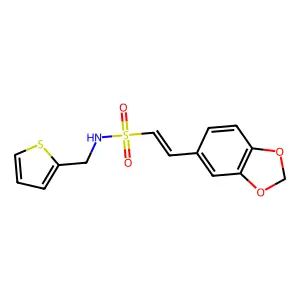 2-(1,3-benzodioxol-5-yl)-N-(thiophen-2-ylmethyl)ethenesulfonamide structure