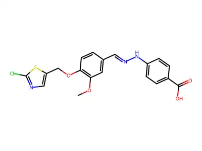 4-[2-((E)-{4-[(2-chloro-1,3-thiazol-5-yl)methoxy]-3-methoxyphenyl}methylidene)hydrazino]benzenecarboxylic acid structure