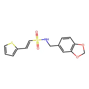 N-(1,3-benzodioxol-5-ylmethyl)-2-thiophen-2-ylethenesulfonamide structure