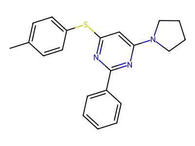 4-Methylphenyl 2-phenyl-6-(1-pyrrolidinyl)-4-pyrimidinyl sulfide structure