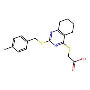 2-({2-[(4-methylbenzyl)sulfanyl]-5,6,7,8-tetrahydro-4-quinazolinyl}sulfanyl)acetic acid structure
