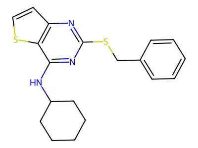 2-(benzylsulfanyl)-N-cyclohexylthieno[3,2-d]pyrimidin-4-amine structure