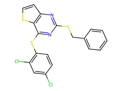 2-(Benzylsulfanyl)-4-[(2,4-dichlorophenyl)sulfanyl]thieno[3,2-d]pyrimidine structure