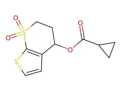(7,7-dioxo-5,6-dihydro-4H-thieno[2,3-b]thiopyran-4-yl) cyclopropanecarboxylate structure