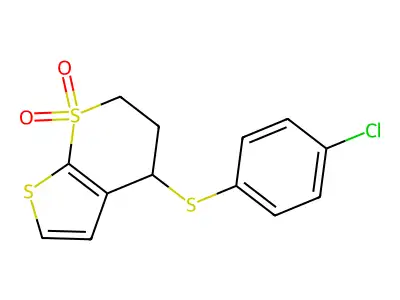 4-(4-chlorophenyl)sulfanyl-5,6-dihydro-4H-thieno[2,3-b]thiopyran 7,7-dioxide structure