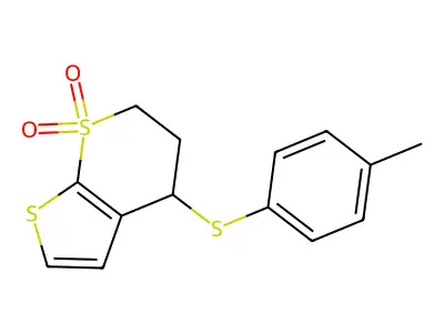4-(4-methylphenyl)sulfanyl-5,6-dihydro-4H-thieno[2,3-b]thiopyran 7,7-dioxide structure