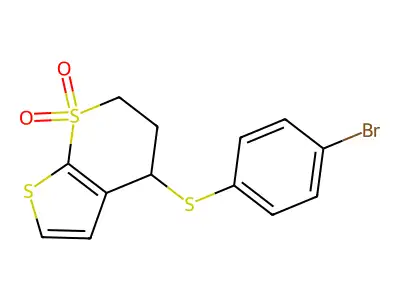 4-(4-bromophenyl)sulfanyl-5,6-dihydro-4H-thieno[2,3-b]thiopyran 7,7-dioxide structure