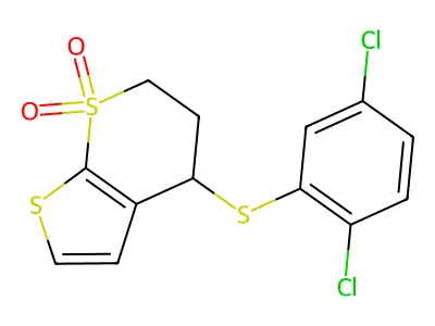 4-(2,5-dichlorophenyl)sulfanyl-5,6-dihydro-4H-thieno[2,3-b]thiopyran 7,7-dioxide structure
