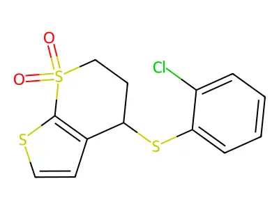 4-(2-chlorophenyl)sulfanyl-5,6-dihydro-4H-thieno[2,3-b]thiopyran 7,7-dioxide structure