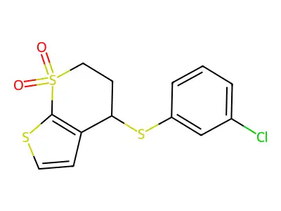 4-(3-chlorophenyl)sulfanyl-5,6-dihydro-4H-thieno[2,3-b]thiopyran 7,7-dioxide structure