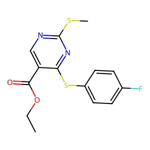 Ethyl 4-[(4-fluorophenyl)sulfanyl]-2-(methylsulfanyl)-5-pyrimidinecarboxylate structure